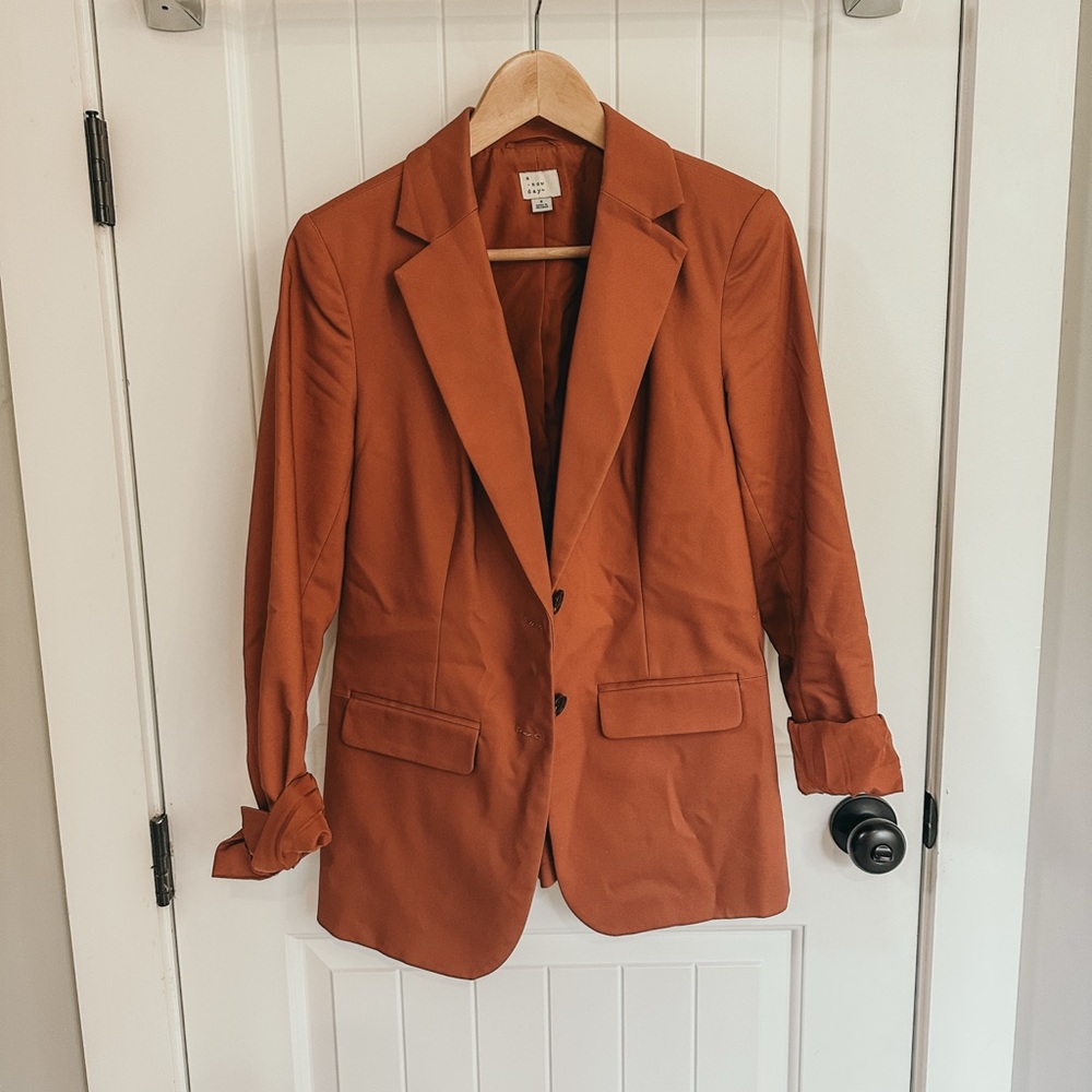 Womens like new A New Day Button Casual Dress Work Stretch Blazer‎ Jacket Rust